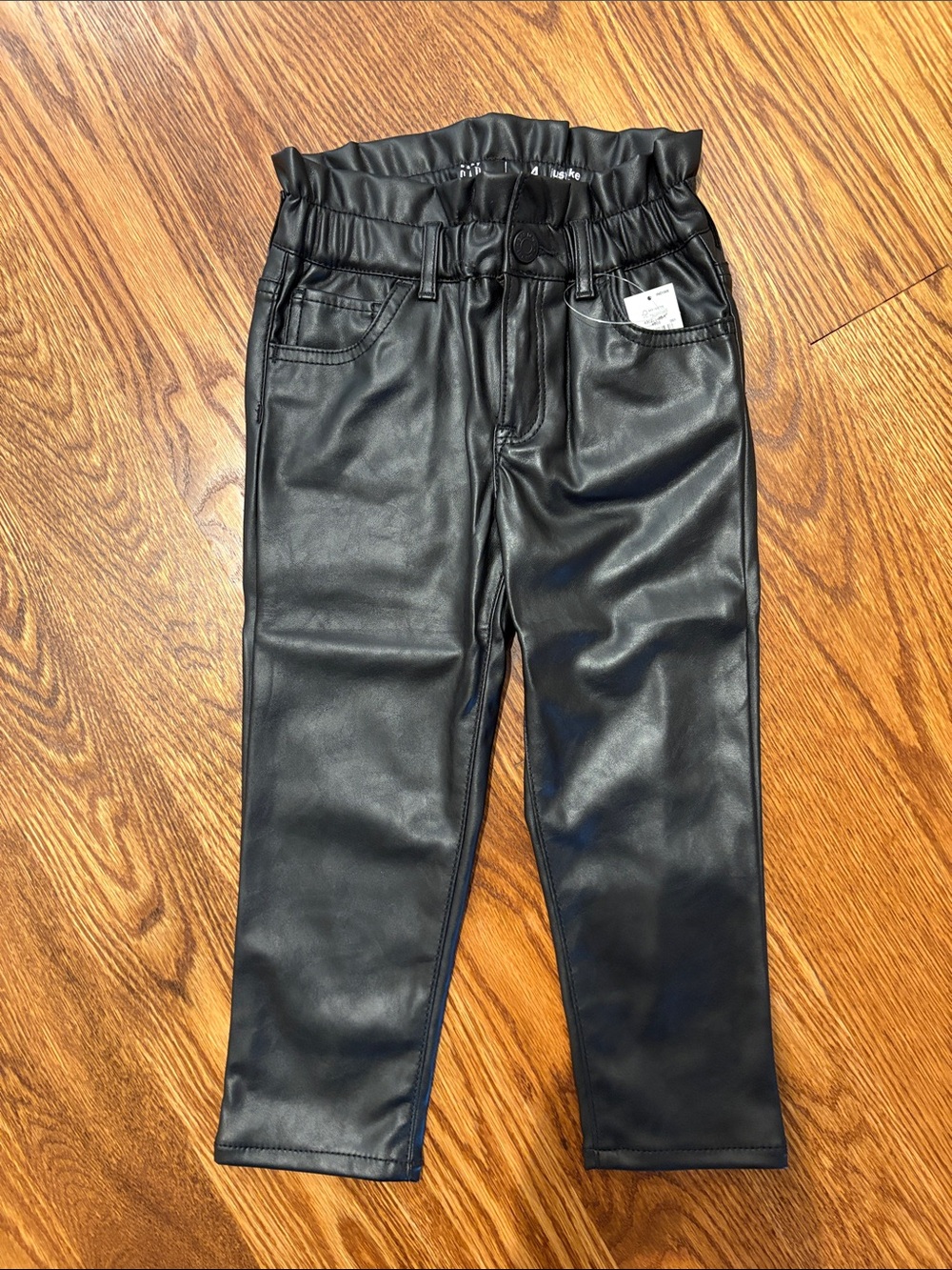 GAP Girls' Black Faux Leather Paperbag Pants